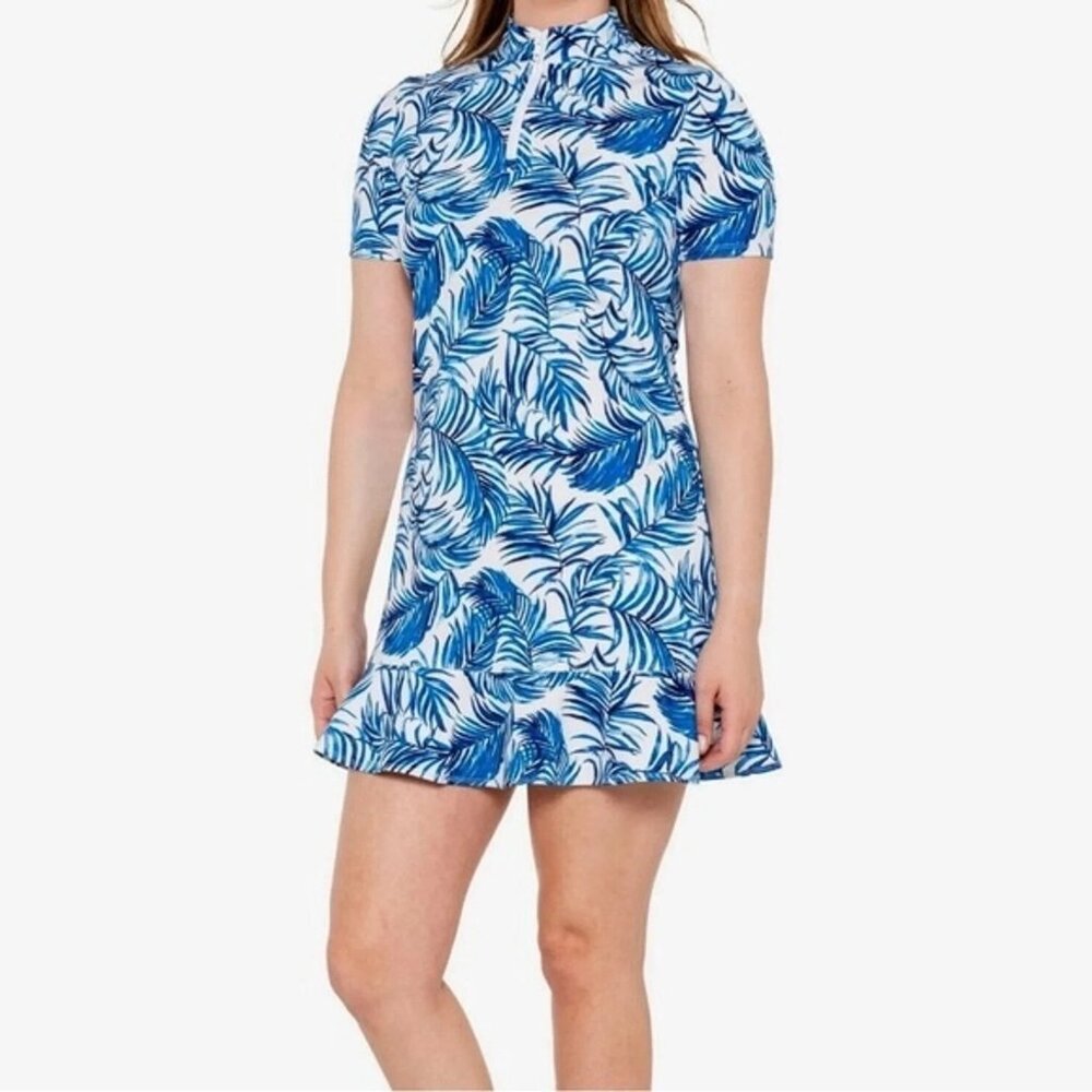 Tommy Bahama‎ Golf Blue Sea Palm Tree Shortsleeve Jersey Stretch 1/4 Zip Sz XS